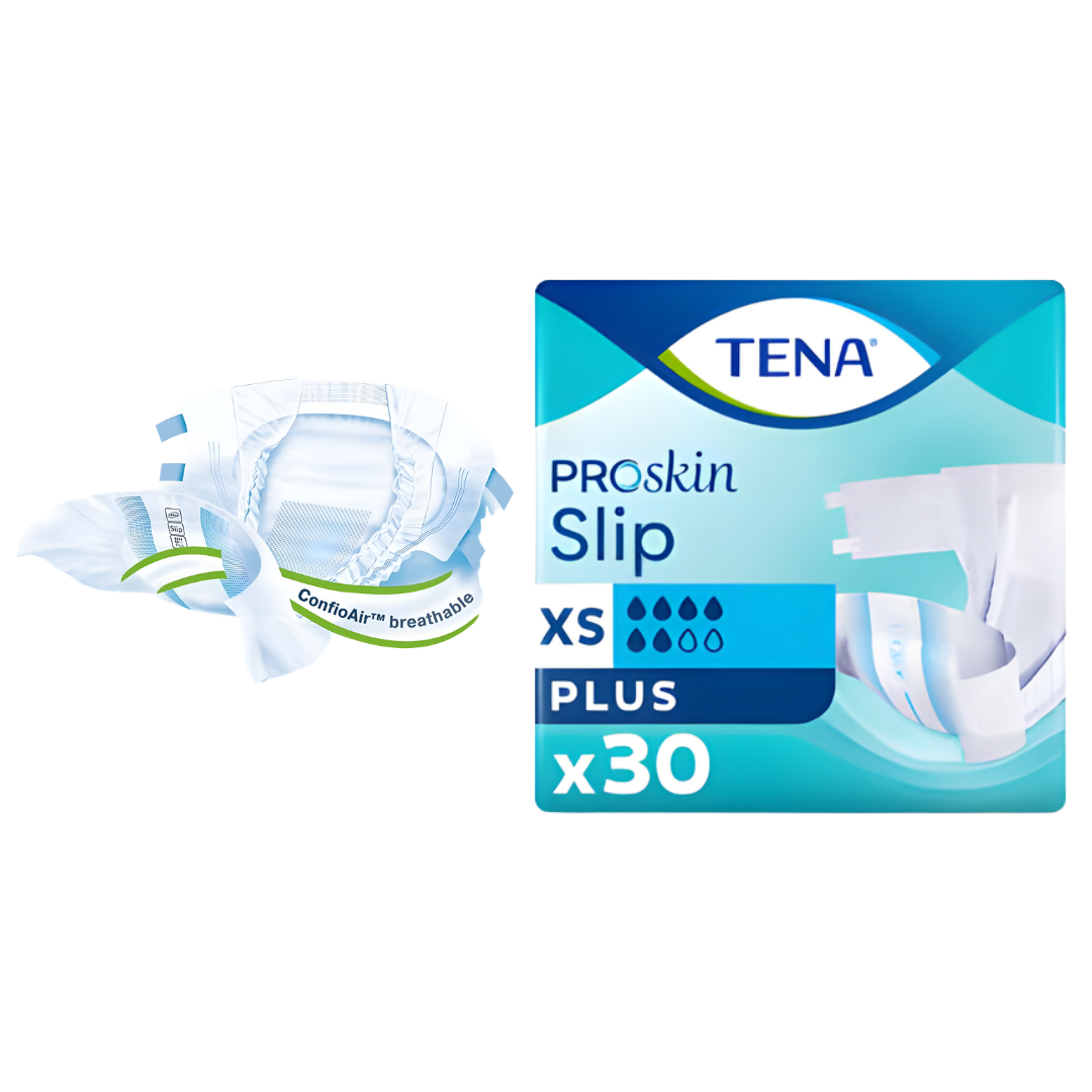 Tena Slip Proskin Plus Extra Small provides secure, breathable continence protection with ProSkin technology for comfort, dignity, and reliable daily care.
