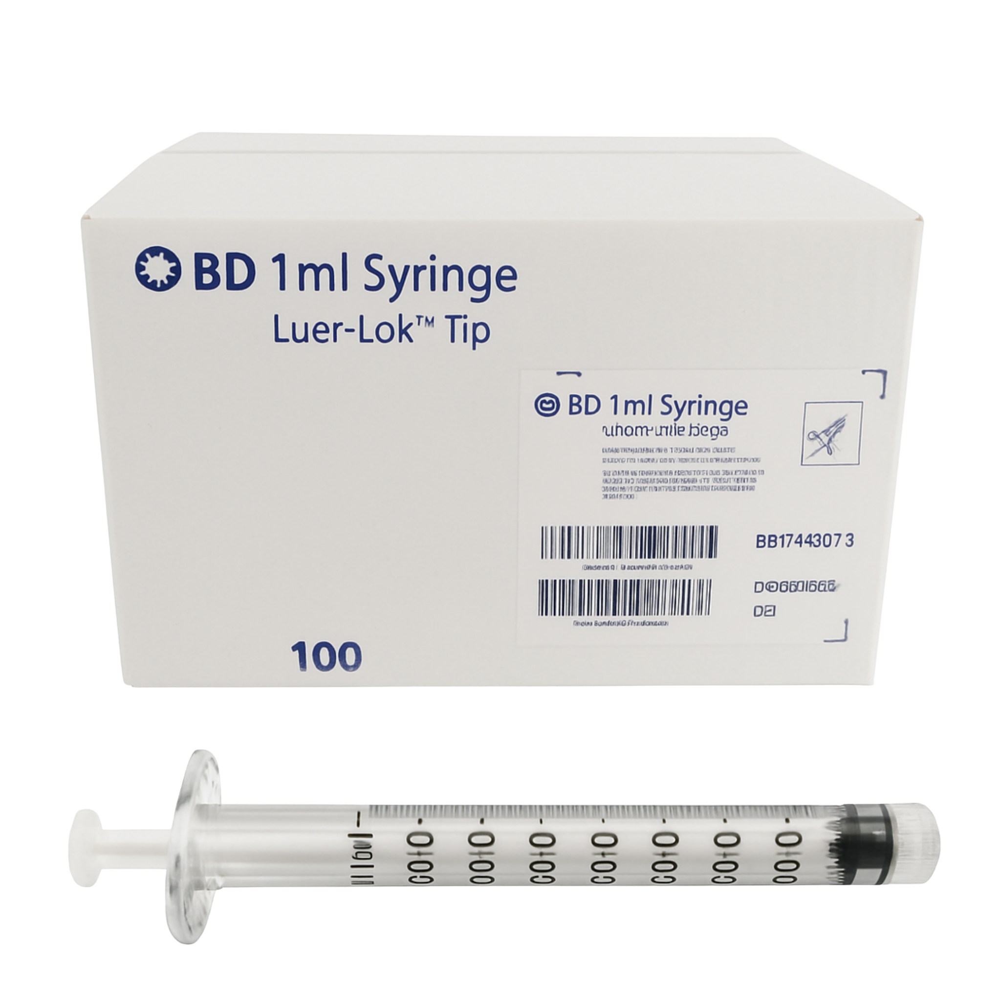 BD 1ml syringe with Luer-Lok tip and its packaging