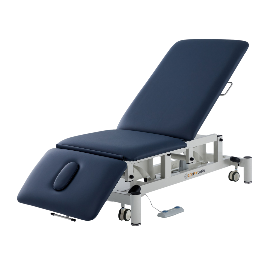 Three Section Physio Treatment Couch with electric height adjustment and ergonomic padding, ideal for clinical and physiotherapy use.