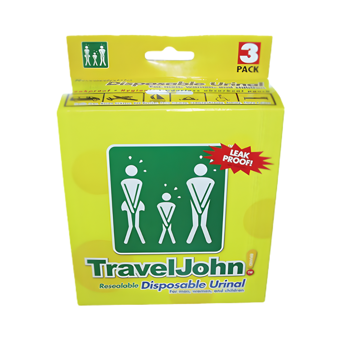 TravelJohn Disposable Personal Urinal Bag, leak‑proof and hygienic, designed for travel, emergencies, continence care, and situations without bathroom access.