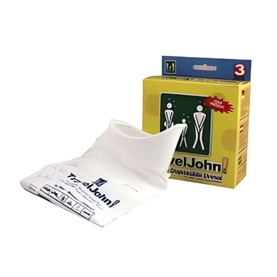TravelJohn Disposable Personal Urinal Bag, leak‑proof and hygienic, designed for travel, emergencies, continence care, and situations without bathroom access.