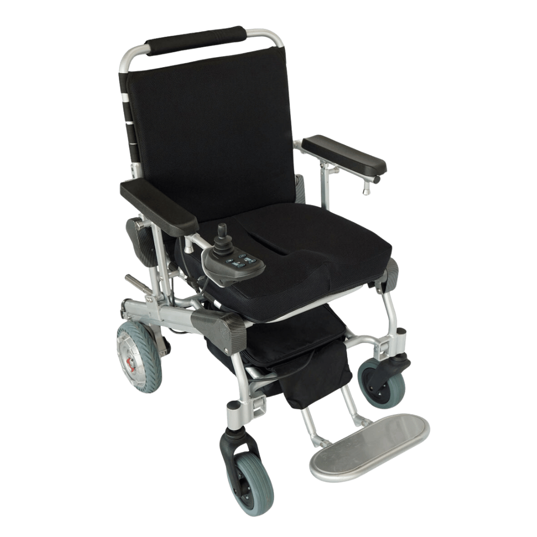 Travel Lite Electric Folding Power Chair with phosphate lithium battery, available in 8, 10, and 12-inch wheel variants.