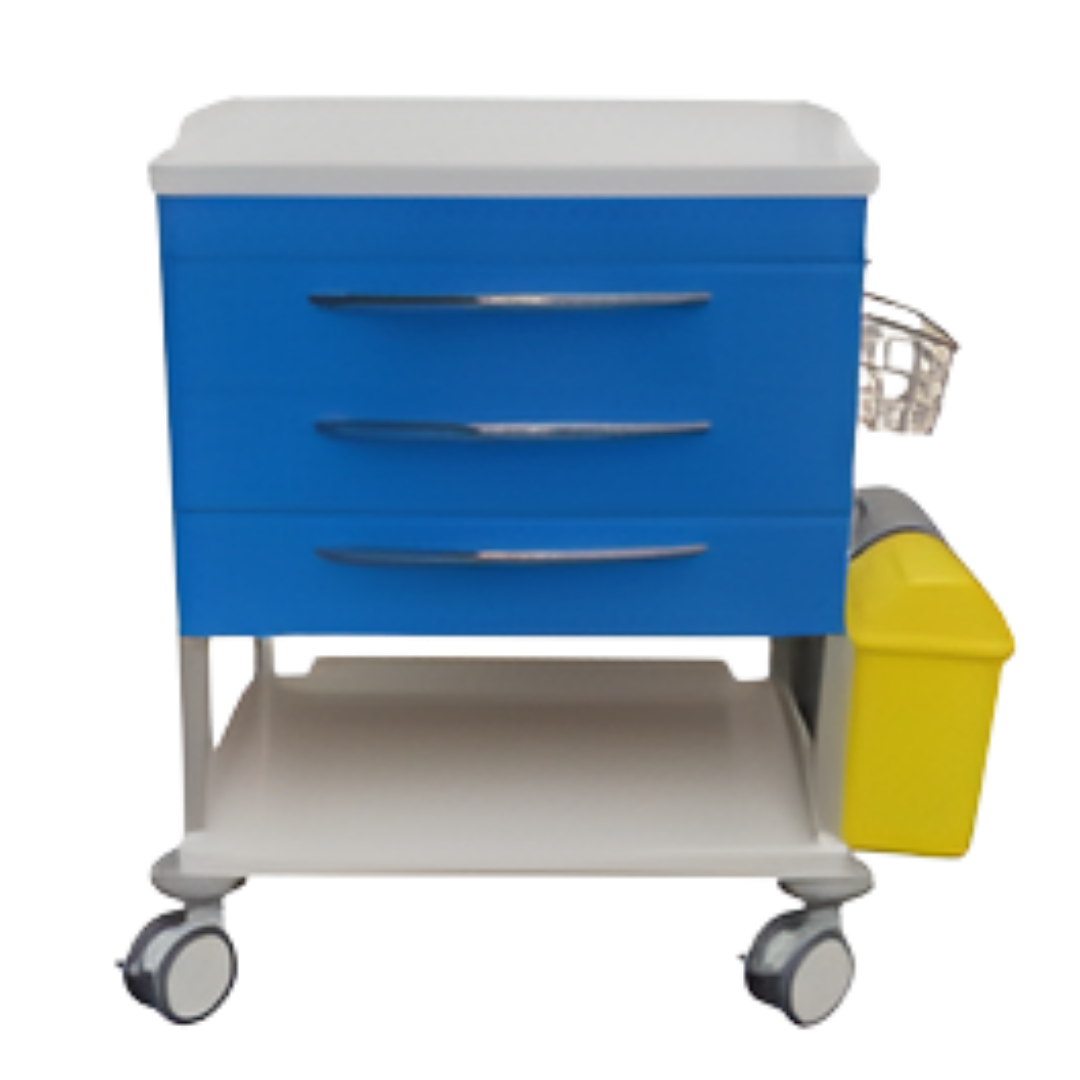 Treatment Trolley Three Drawer with durable frame and three drawers for organised storage. Ideal for hospitals, aged care and home care environments.