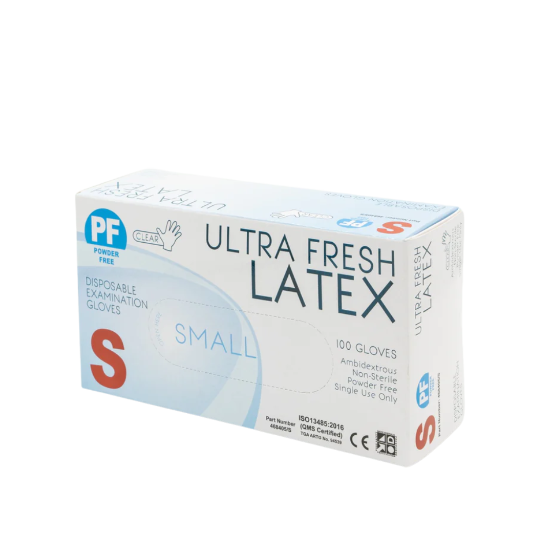 Ultra Fresh Latex Powder Free Disposable Gloves – premium single-use examination gloves for medical, aged care, and hygiene protection.