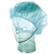 A blue disposable non-woven round medical cap displayed on a mannequin head.