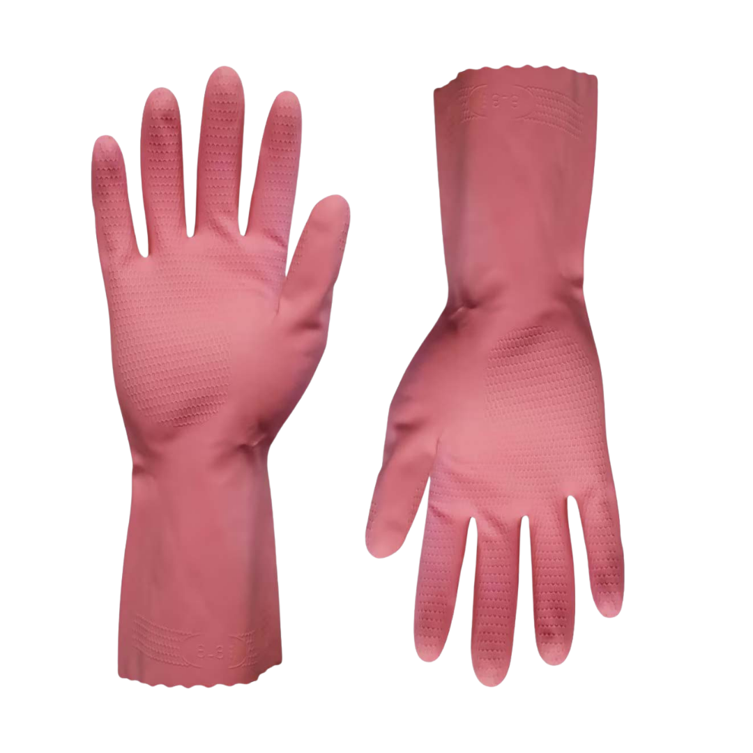 Ultra Touch Pink Silverlined Rubber Gloves with 300mm cuff.