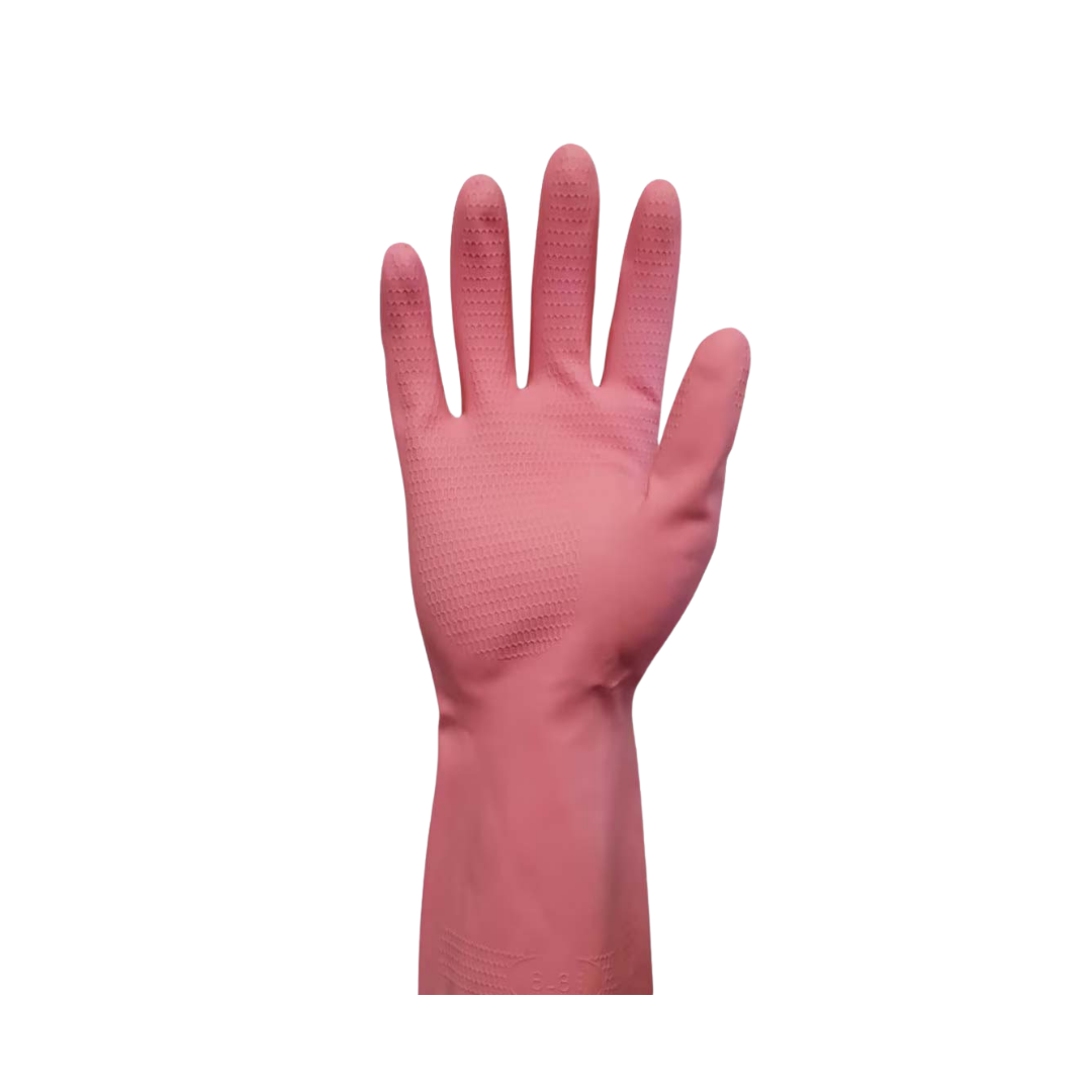Ultra Touch Pink Silverlined Rubber Gloves with 300mm cuff.
