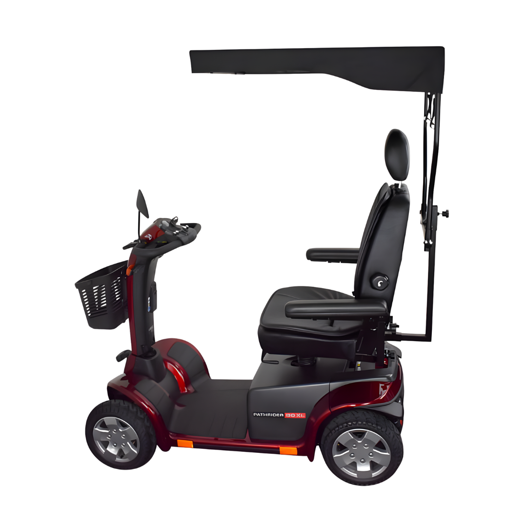 Standard universal mobility scooter canopy providing shade and rain protection, enhancing comfort and independence for everyday outdoor use.