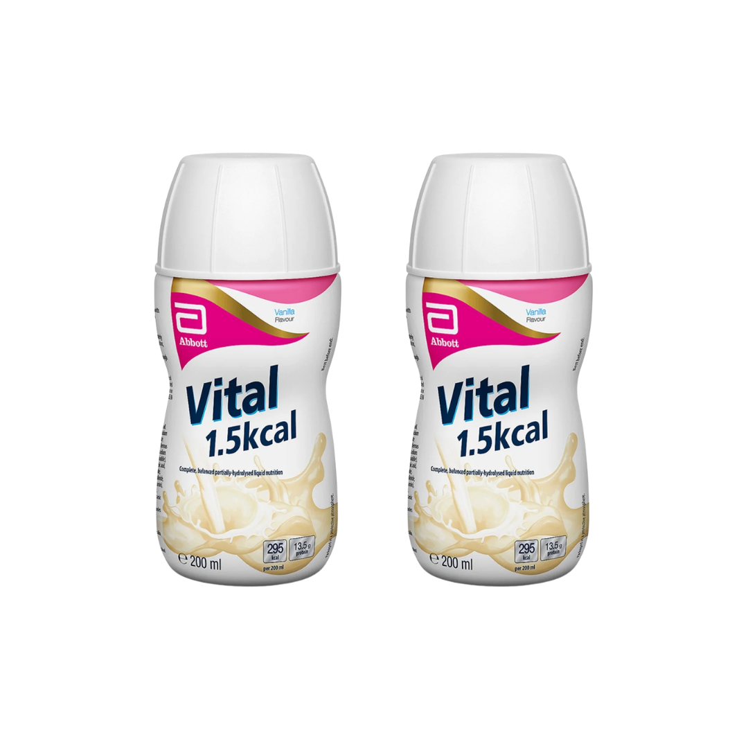 Vital 1.5 Kcal Ready To Drink Vanilla 200mL nutritional supplement bottle.