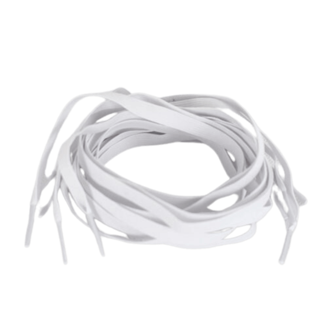 White elastic shoe laces designed to convert standard shoes into slip‑ons, providing easier footwear access for users with limited mobility or hand strength.