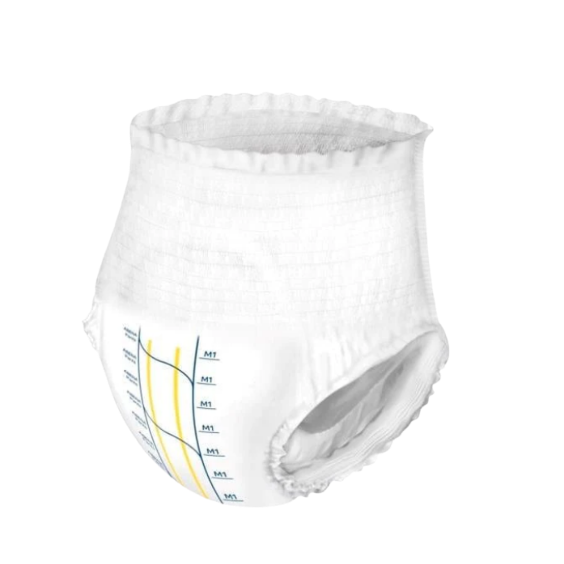 Single Abena Pants M1 Medium Blue protective underwear showing the elasticated waist and soft textile-like backsheet.