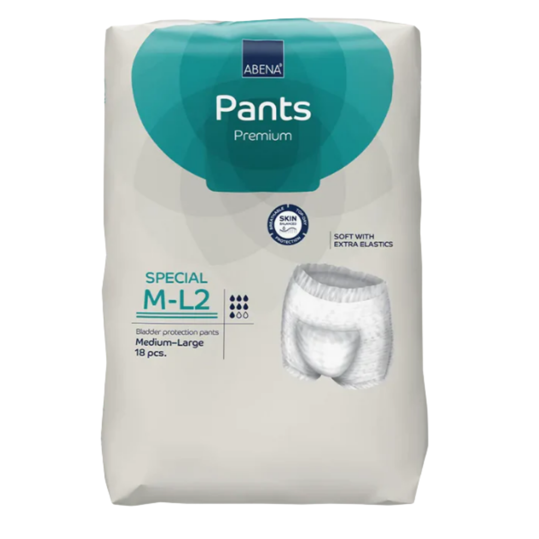 Abena Pants Special M/L2 Green pull-up incontinence pants with 1700ml absorbency for hip sizes 80-135cm.