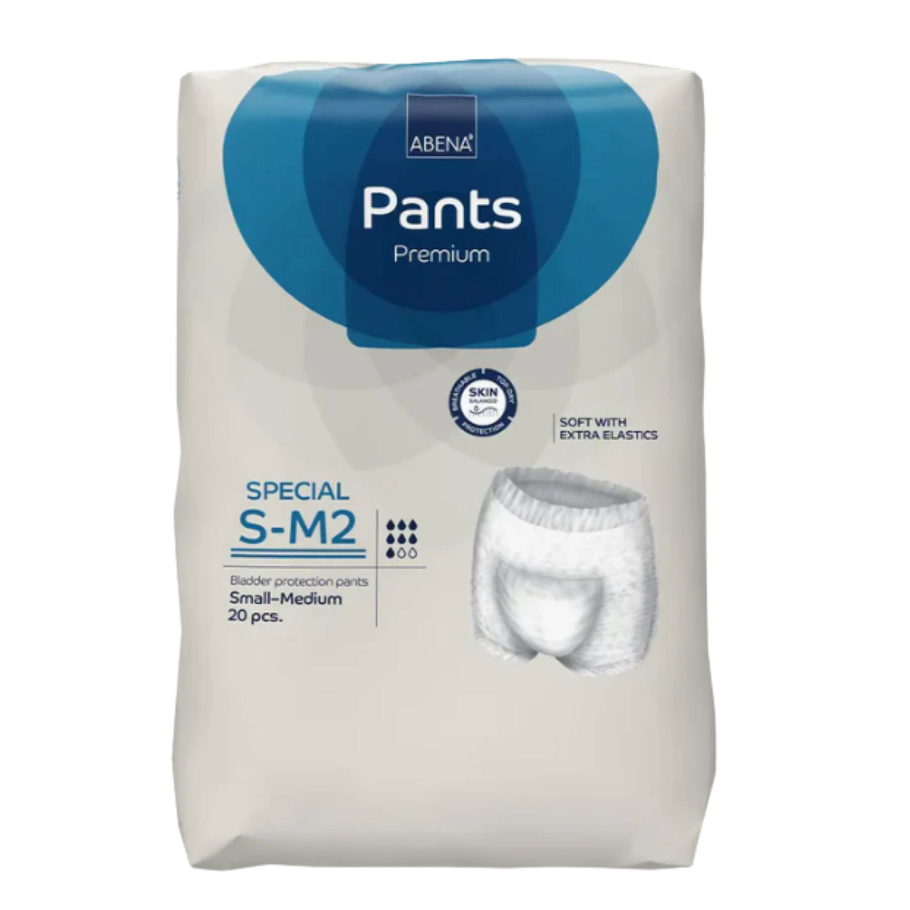 Abena Pants Special S/M2 Blue pull-up incontinence pants with 1700ml absorbency for hip sizes 60-110cm.