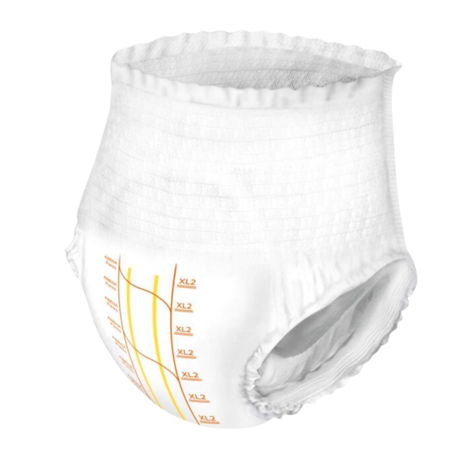 Close-up of the high-stretch waistband and fully breathable textile-like backsheet on the Abena Pants XL2 Orange