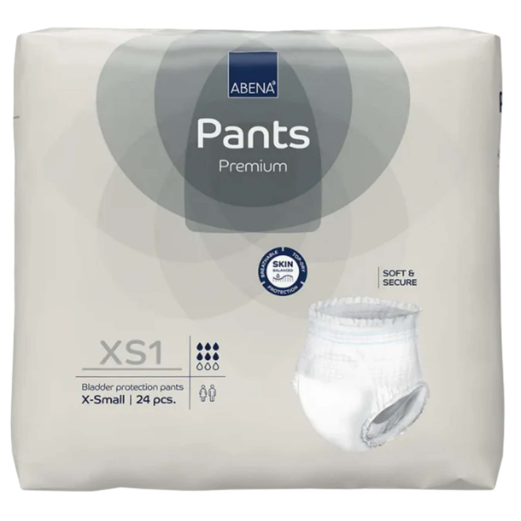 Abena Pants XS1 Extra Small Grey pull-up incontinence pants with 1400ml absorbency for 45-70cm hip size