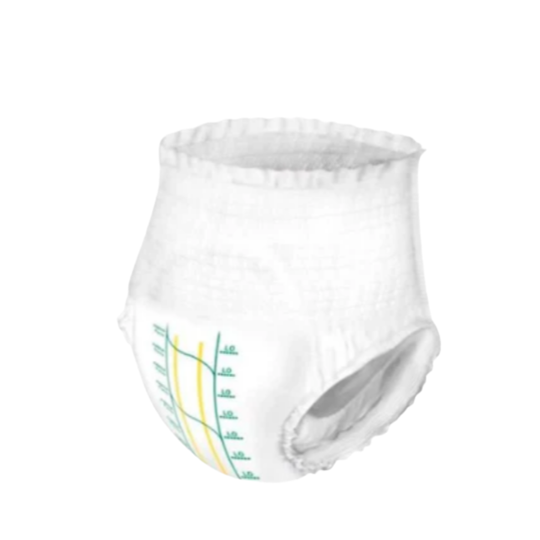 Detailed view of a single Abena Pants Zero L0 pull-up showing the ultra-thin discreet profile, green-coded waistband, and soft breathable material.