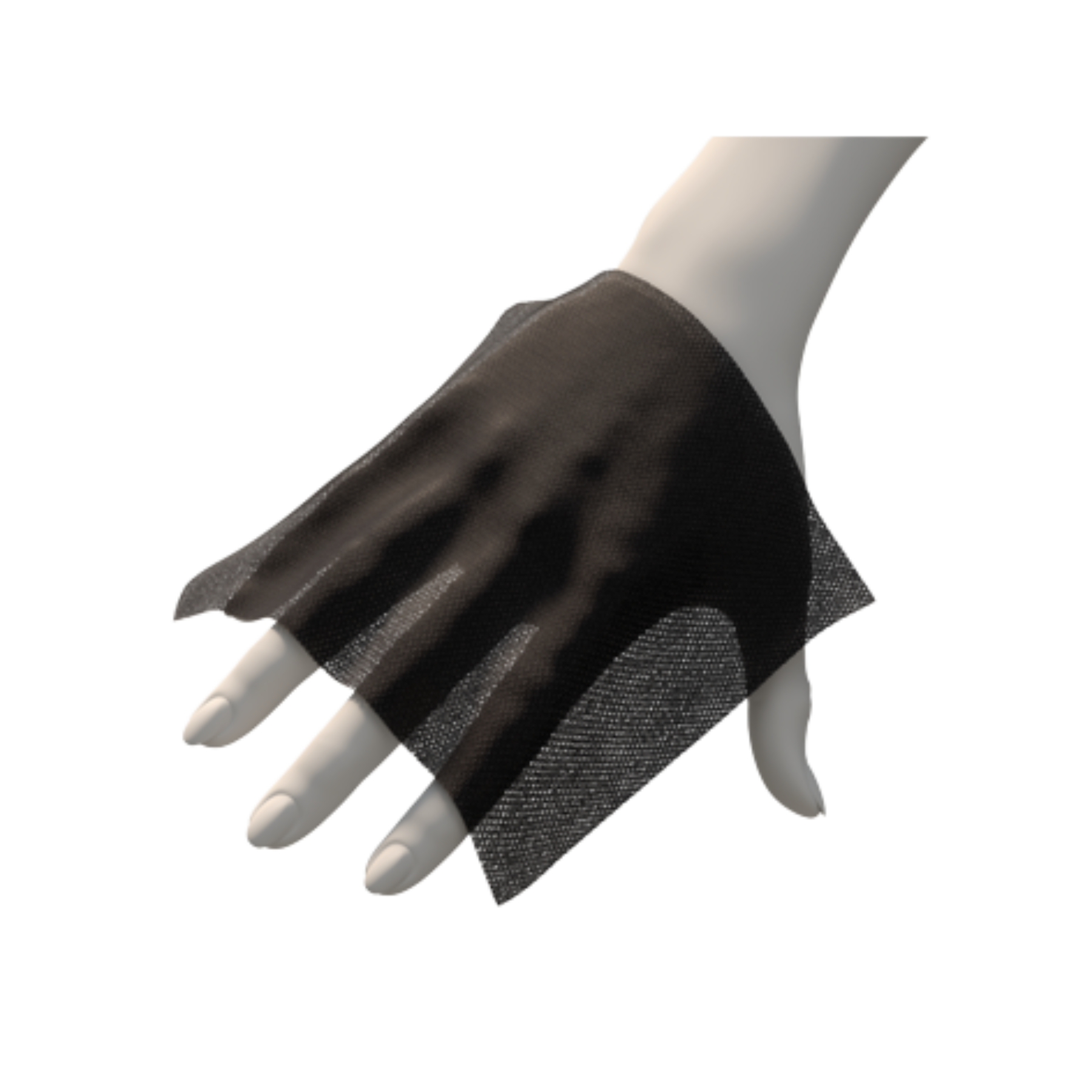 A 3D render showing a dark grey ACTICOAT Flex antimicrobial silver dressing being applied to the back of a human hand.