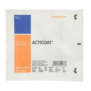 Individual sterile peel-pouch for an ACTICOAT silver antimicrobial dressing with product specifications and barcode.
