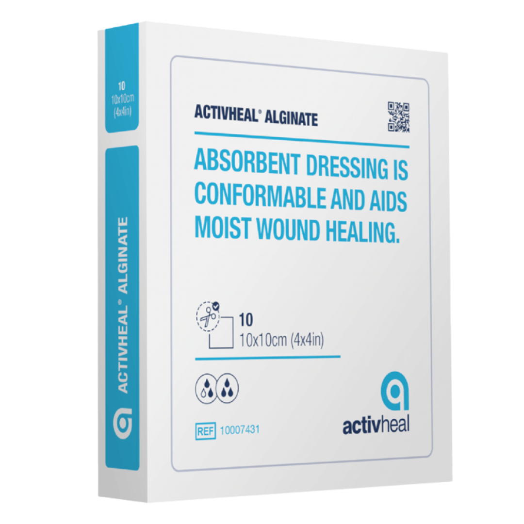ActivHeal Alginate Dressing 10x10cm offers highly absorbent wound protection, maintaining moisture balance and promoting faster healing for medium wounds.
