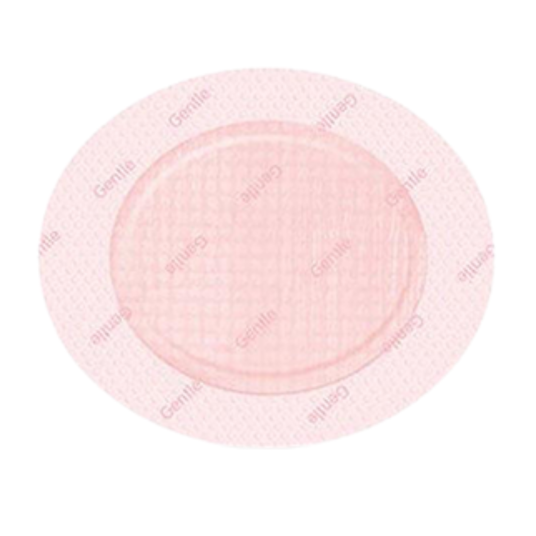 Close-up of a single pink oval ALLEVYN Gentle Border Lite dressing with a perforated silicone adhesive border.