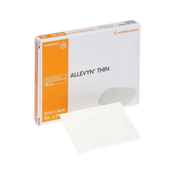 Smith & Nephew ALLEVYN Thin retail box with a single, square, self-adhesive hydrocellular dressing pad placed in front of the packaging.