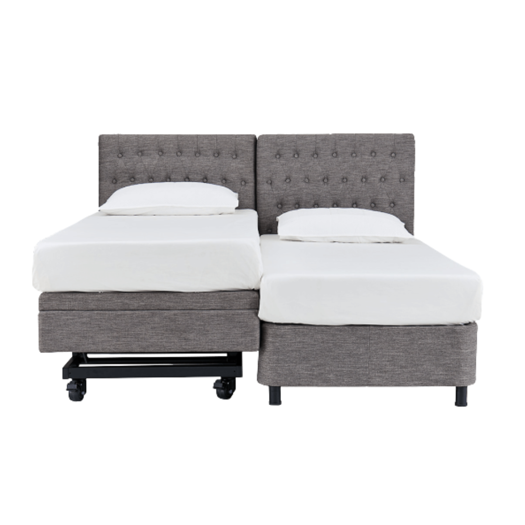 Aspire ComfiMotion Fixed Companion Bed in Portobello Grey, long single size, designed for comfort and modern bedroom style.
