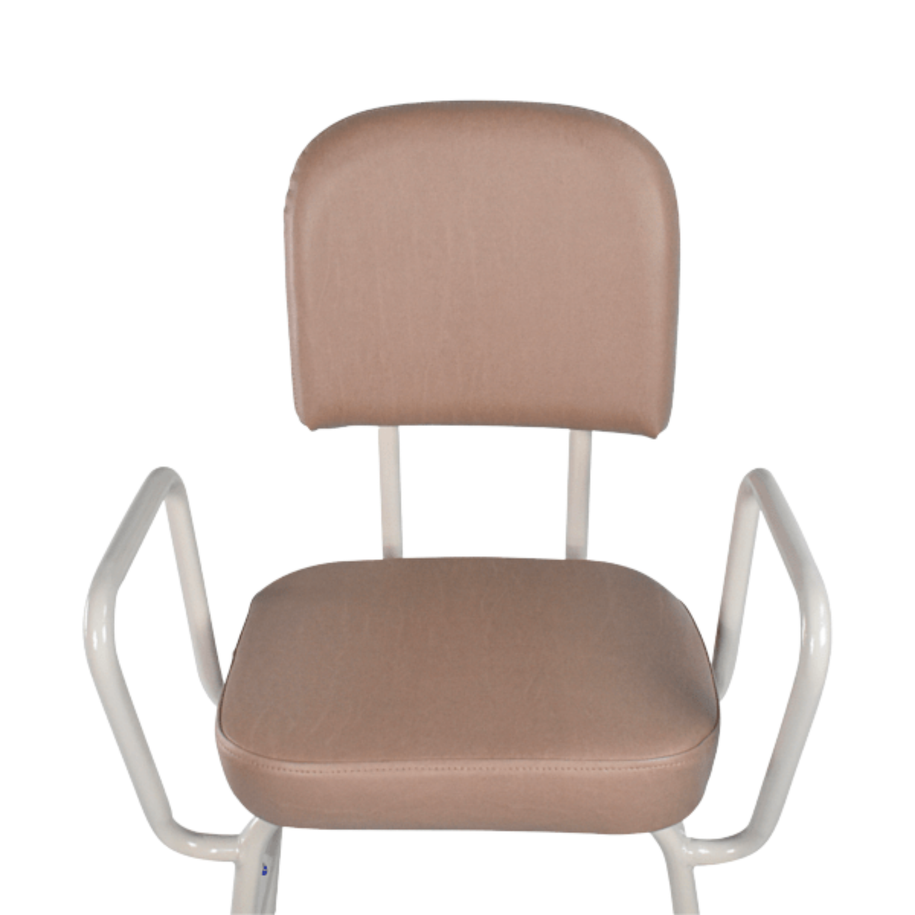 Detailed view of the easy-clean champagne vinyl upholstery on the Aspire perching stool, designed for durability and comfort in home care settings.