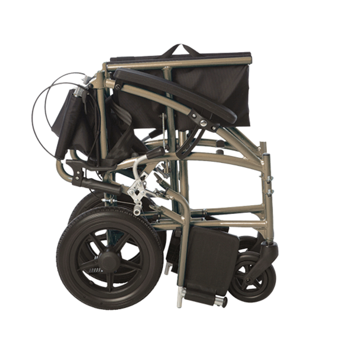 Aspire Lite Transit Wheelchair – Lightweight folding wheelchair with attendant brakes and swing-away footrests