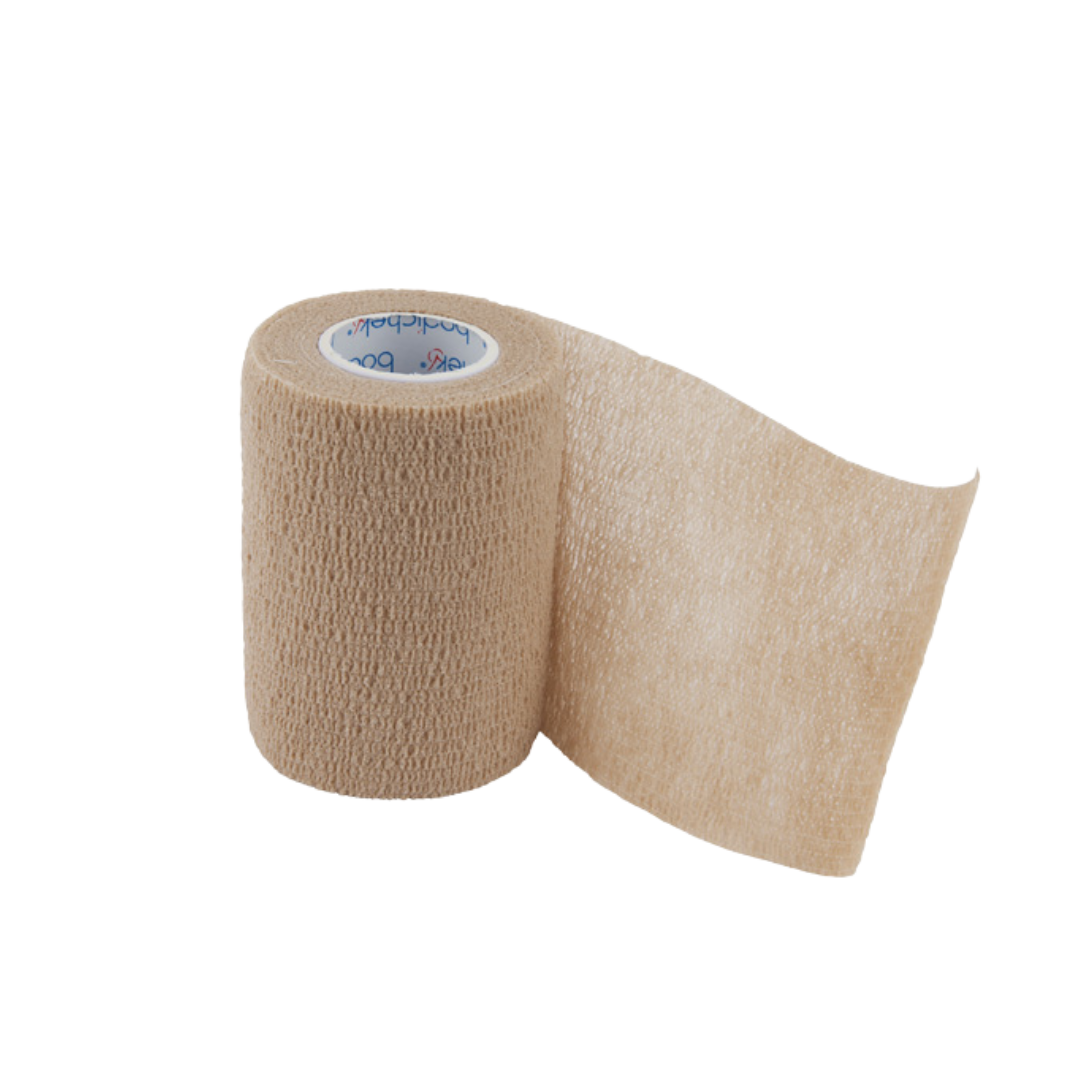 Bodichek Elastic Cohesive Bandage in skin color, size 7.5cm x 4.5m, providing breathable, flexible, and self-adhesive support for wound care and injury protection.
