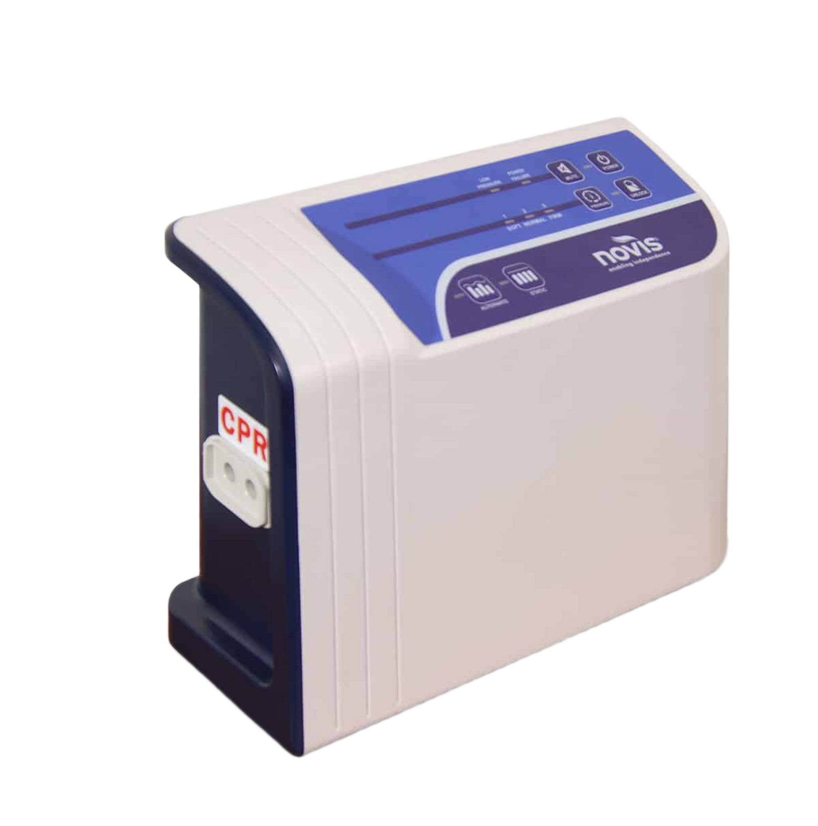 Close-up of the CairMax Duo digital control pump unit showing soft, normal, and firm pressure settings with a visible red CPR release valve.