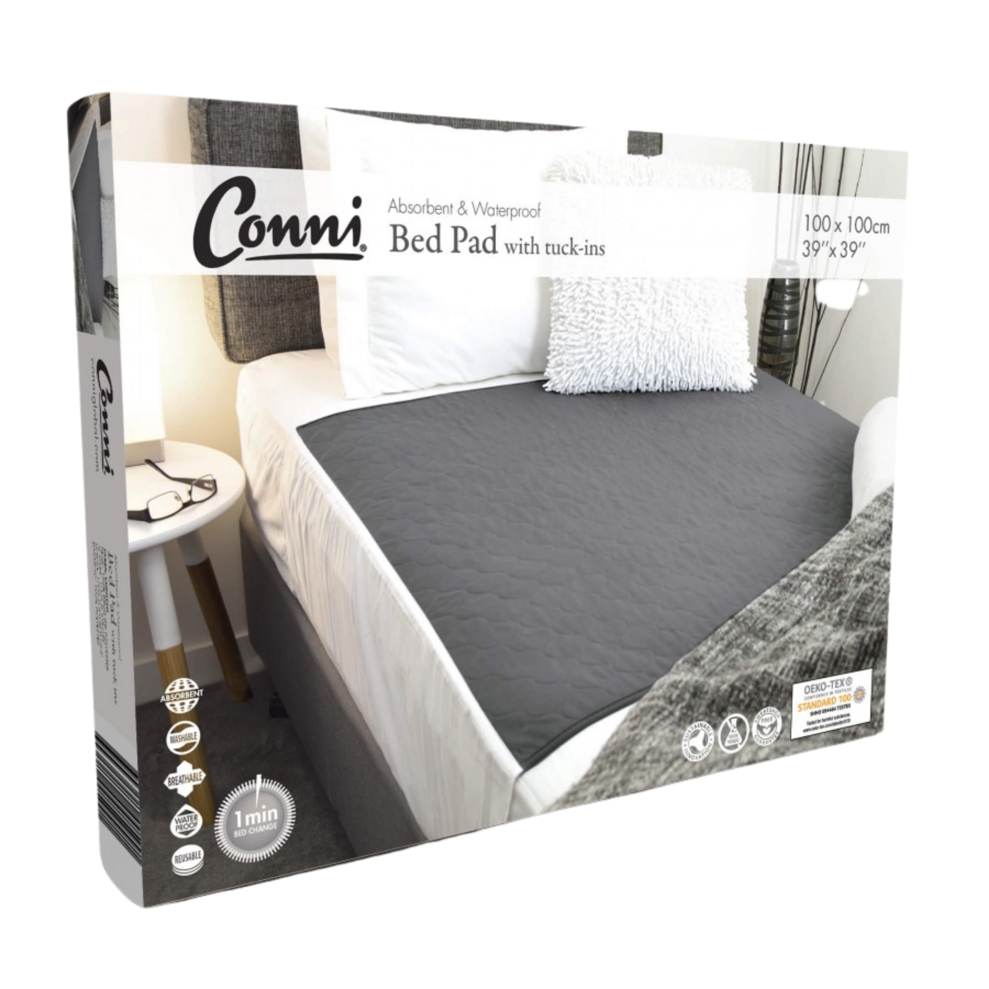 Conni Bed Pad With Tuck-Ins Charcoal1 Pads