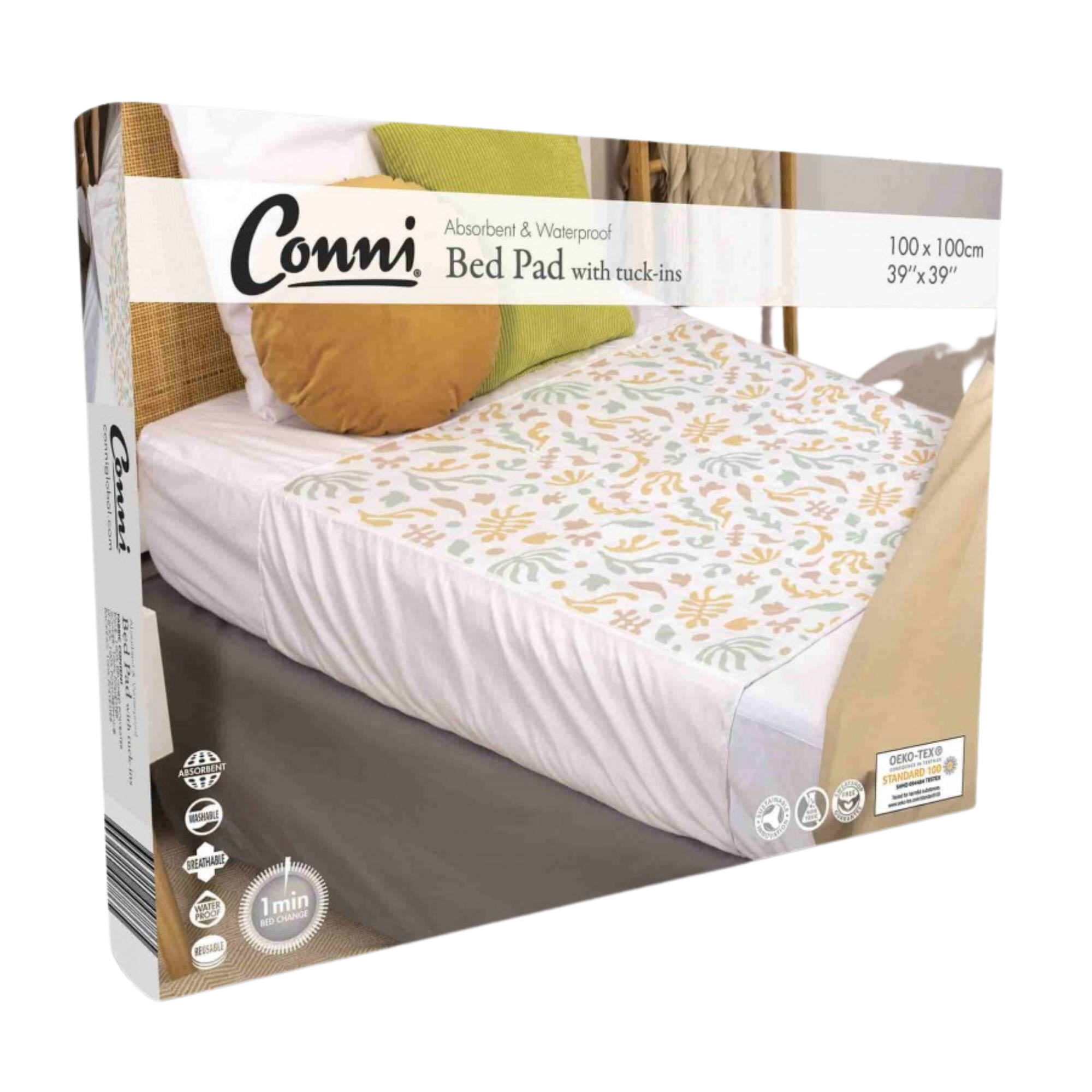 Conni Bed Pad With Tuck-Ins Organic Print1 Pads
