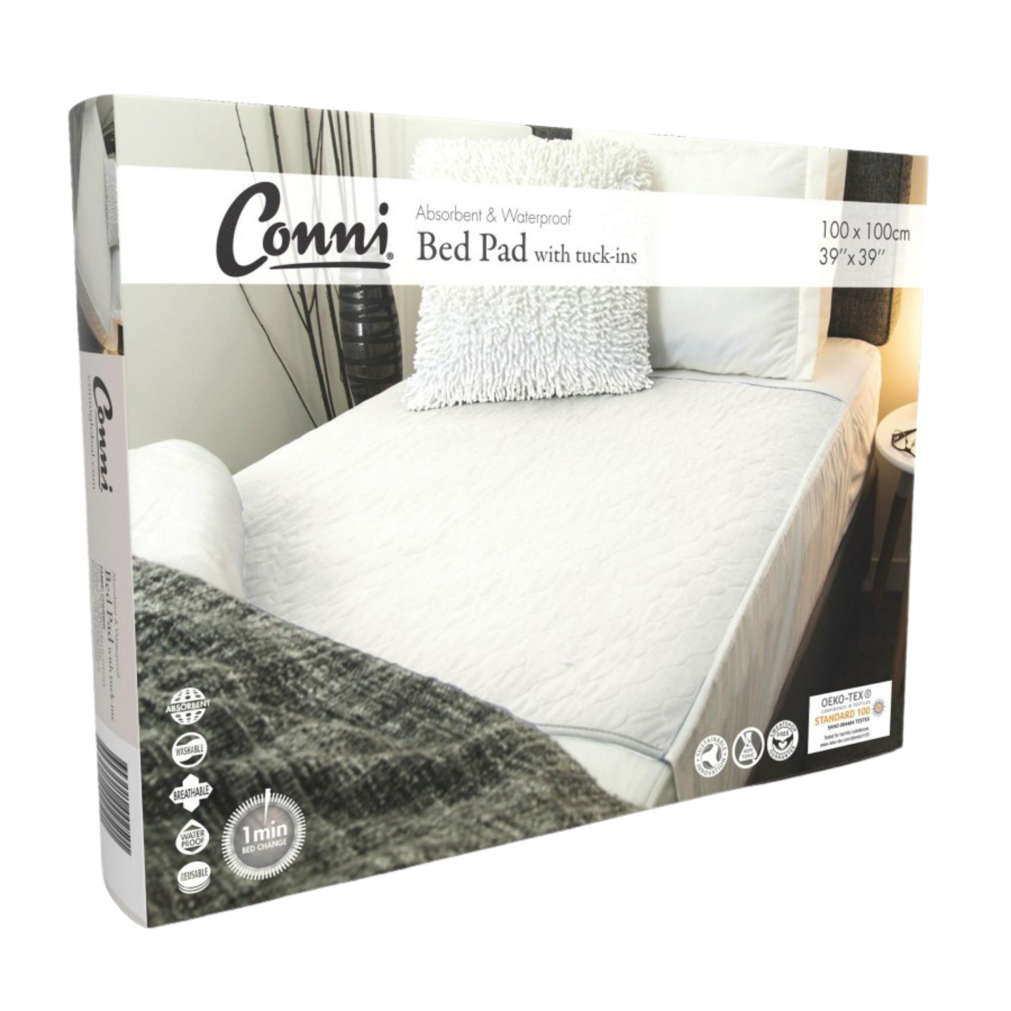 Conni Bed Pad With Tuck-Ins White1 Pads