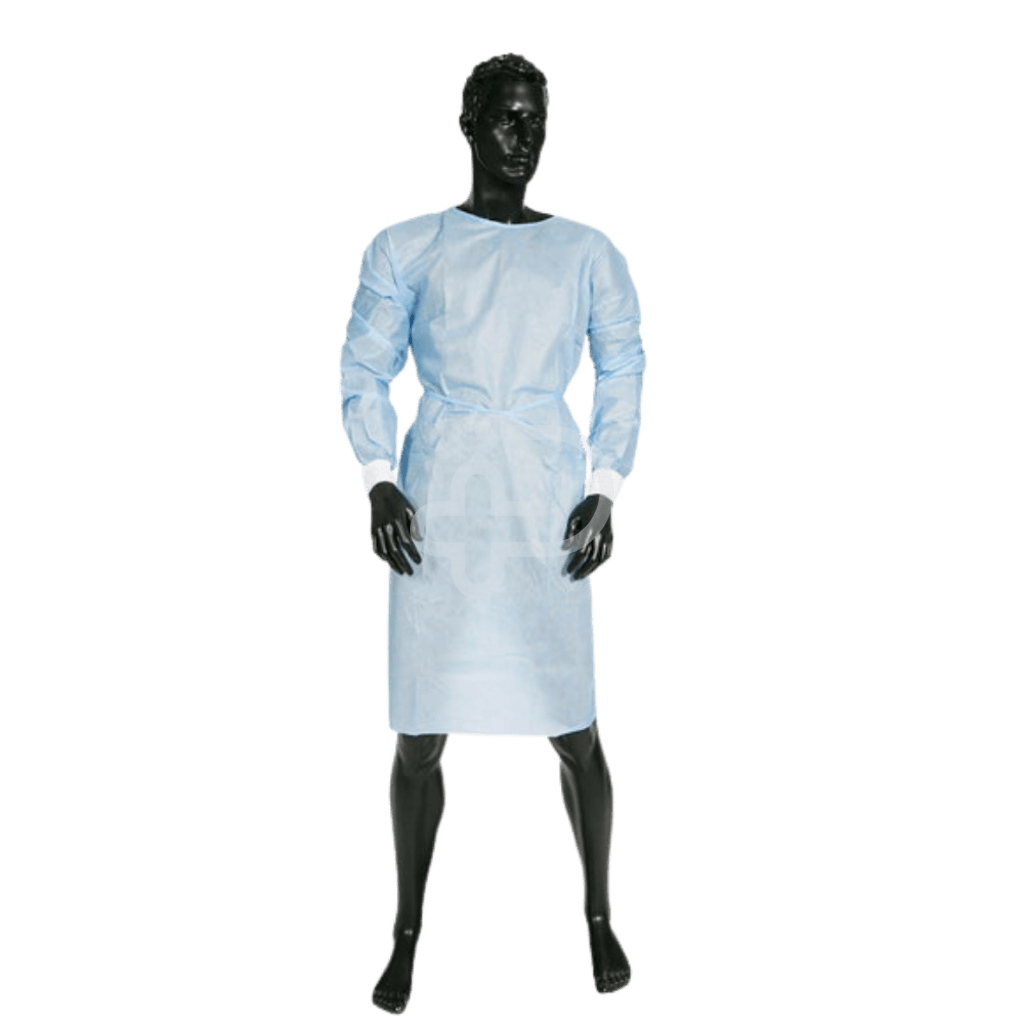 Clinical Level 3 Aami Blue Non-Sterile Impervious Isolation Gown Velcro Knitted Cuffs Oversize