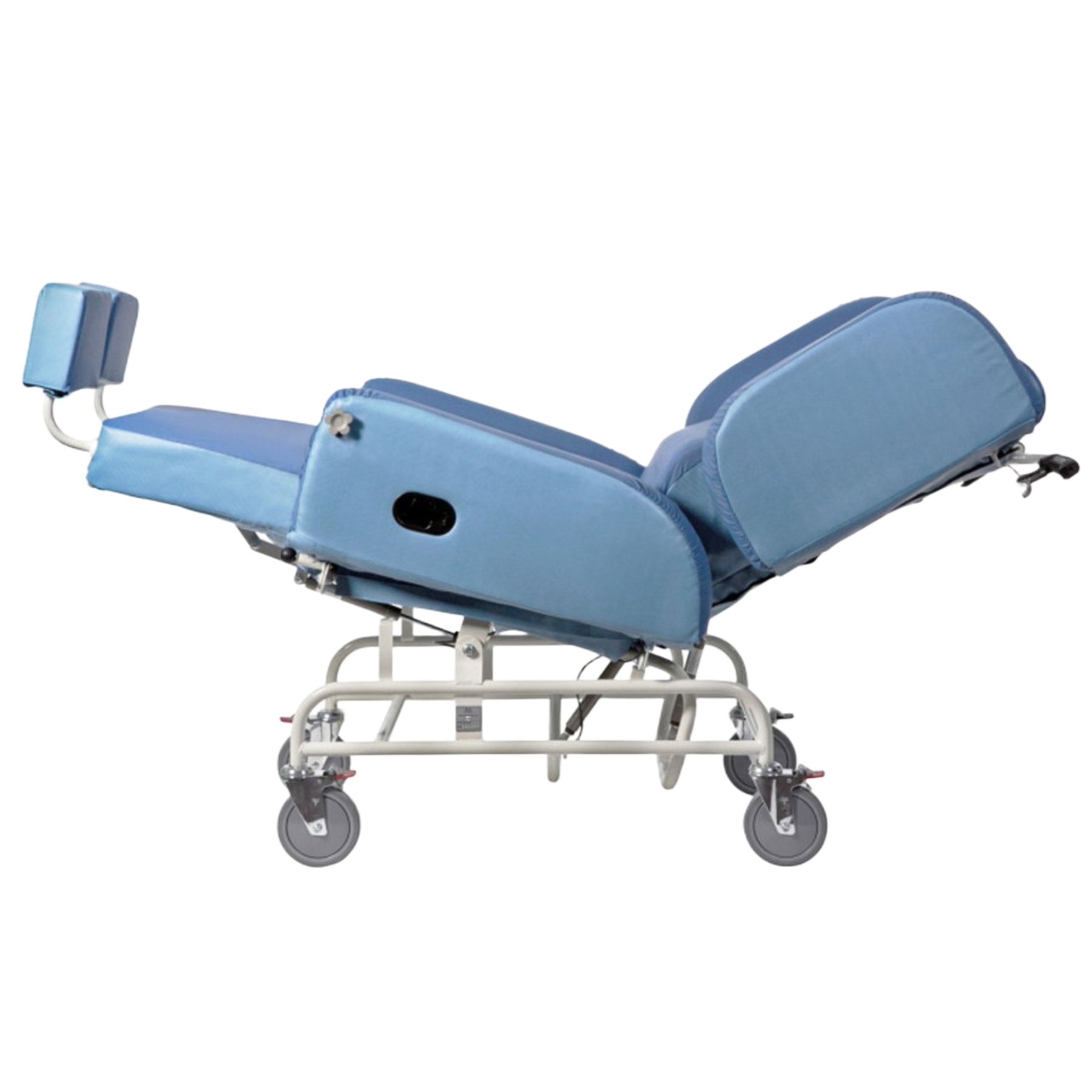 Blue medical examination table on a white background