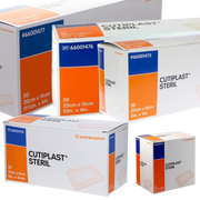 Group photo showing various sizes of Smith & Nephew Cutiplast Steril wound dressing boxes.