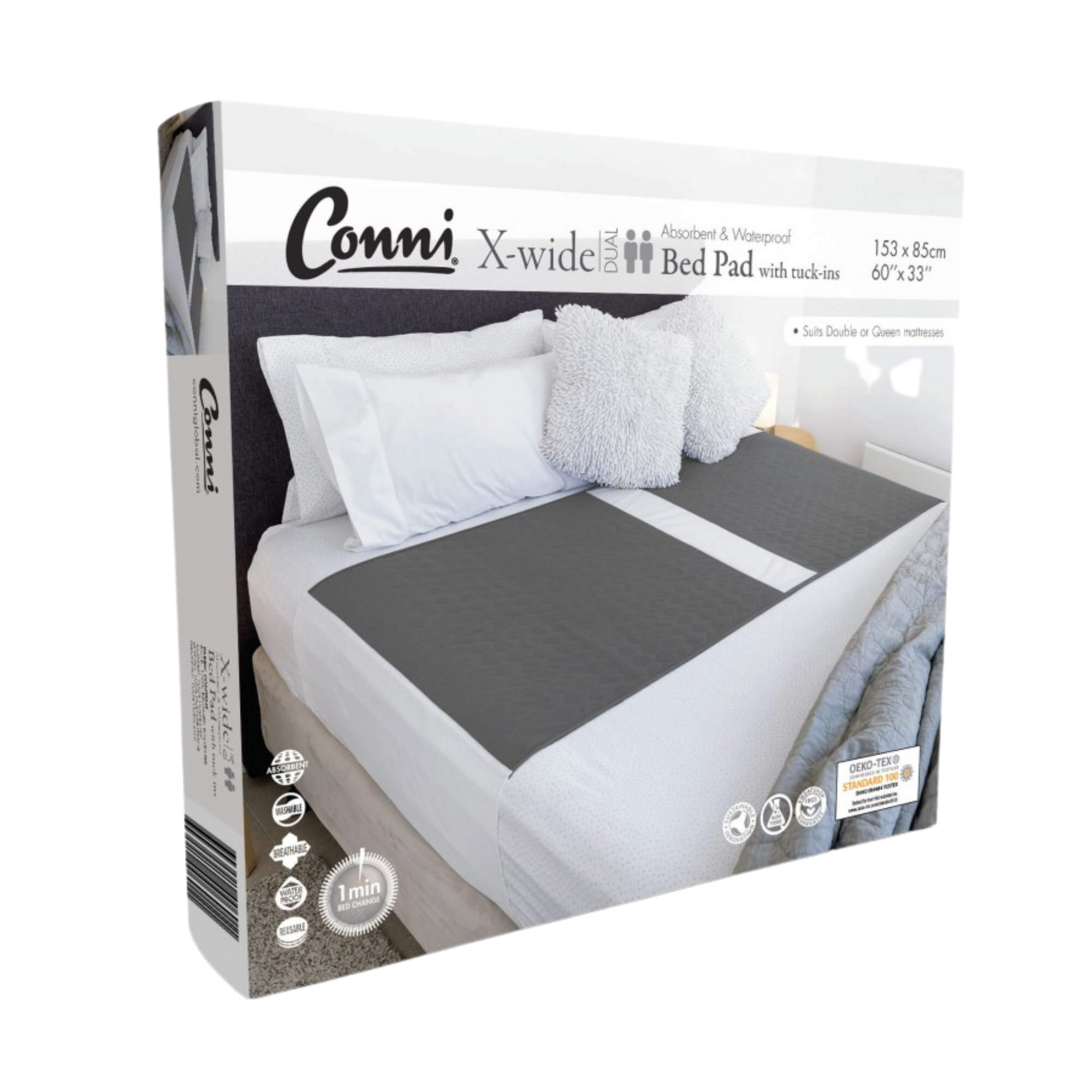 Conni X-Wide Dual Bed Pad With Tuck-Ins Charcoal1 Pads