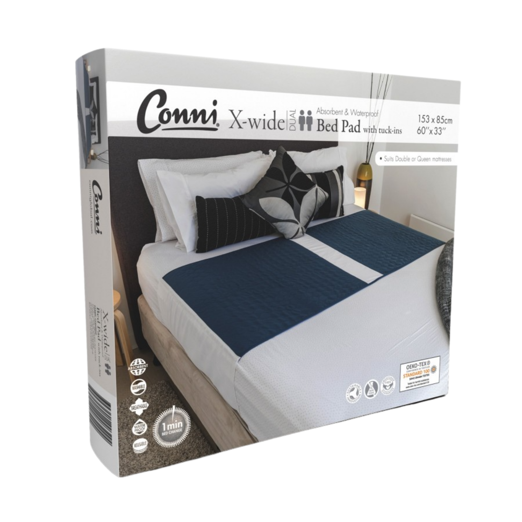 Conni X-Wide Dual Bed Pad With Tuck-Ins Teal Blue Pads