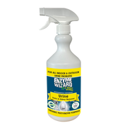 A 750ml spray bottle of Enzyme Wizard Urine Stain & Odour Remover, featuring an organic multi-enzyme formula for indoor and outdoor urine problems.