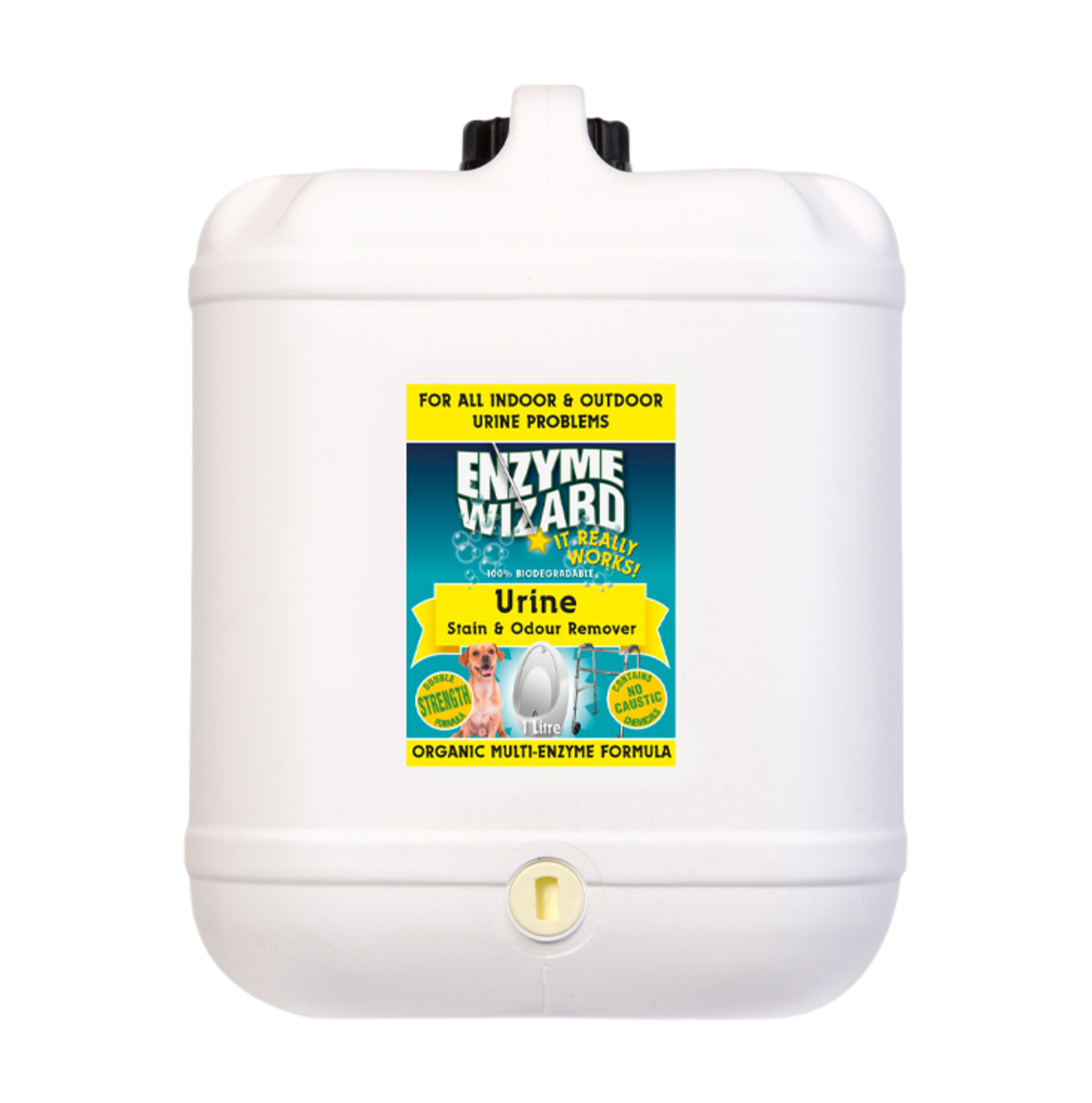 A 10-litre bulk container of Enzyme Wizard Urine Stain & Odour Remover with a double strength organic multi-enzyme formula.