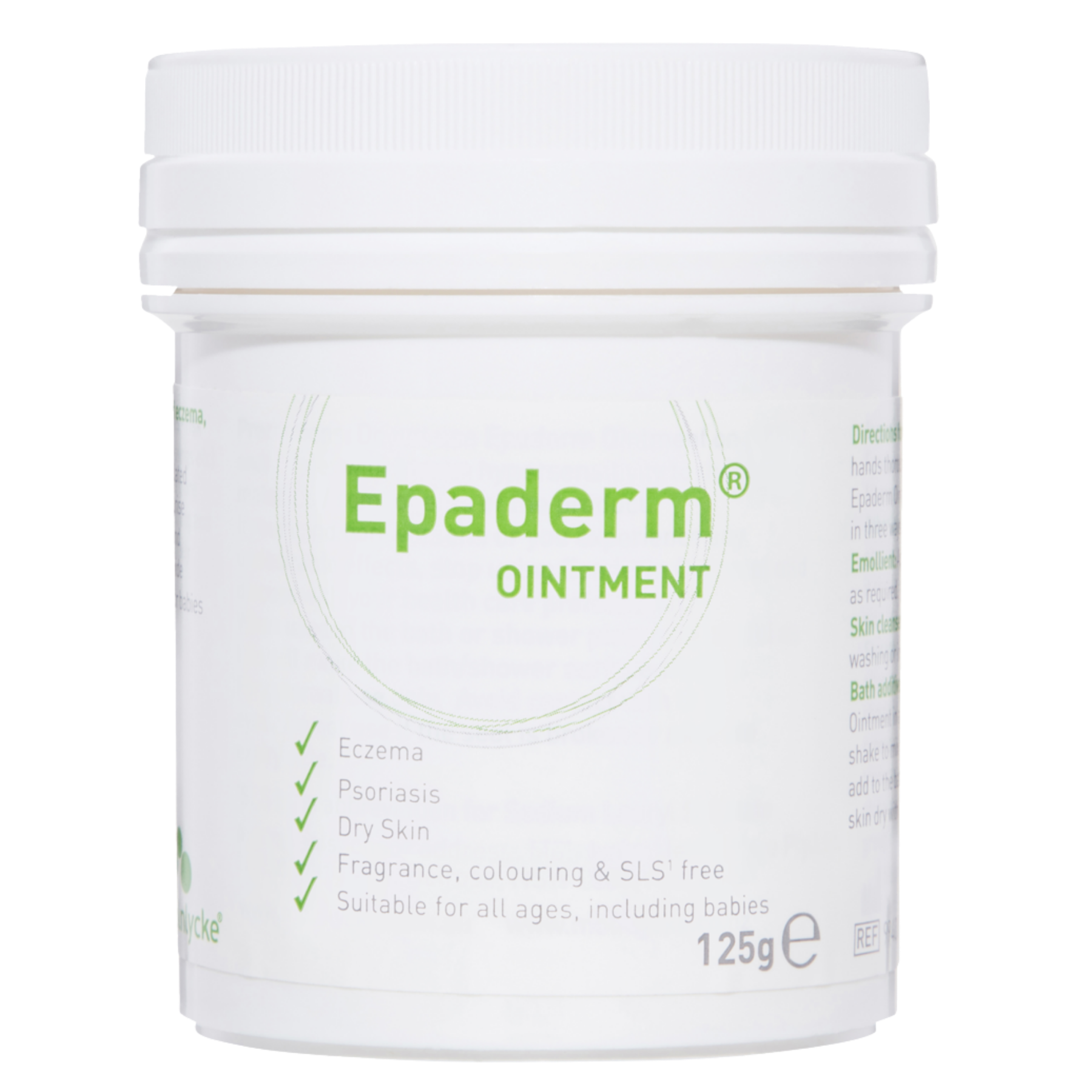 Epaderm Ointment 125g portable size; a water-free emollient and soap substitute formulated by dermatologists for sensitive skin and baby care.