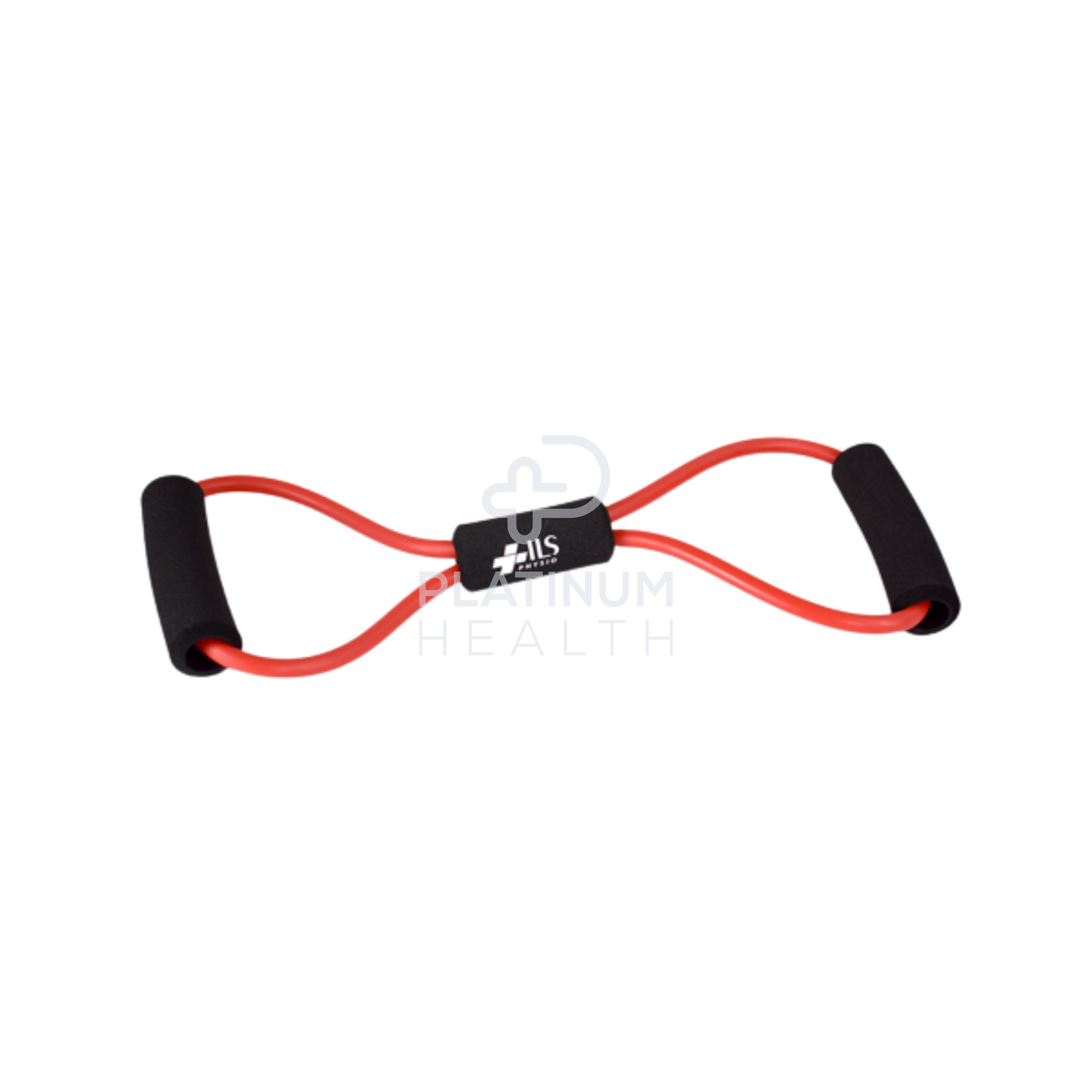 Angled view of the ILS Physio Red Medium Figure 8 Exercise Tube, highlighting its flexible tubing and comfortable grip handles