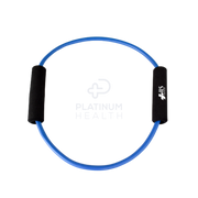 Flatlay view of the ILS Physio Firm Blue Exercise Tube O-Ring, showcasing its durable looped design and firm resistance level for strength training and rehabilitation