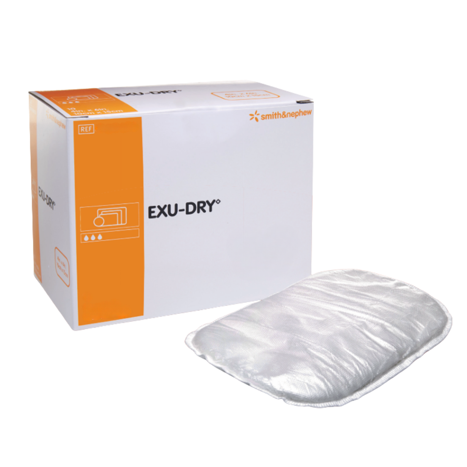 Box of EXU-DRY with a clear plastic sheet on a white background