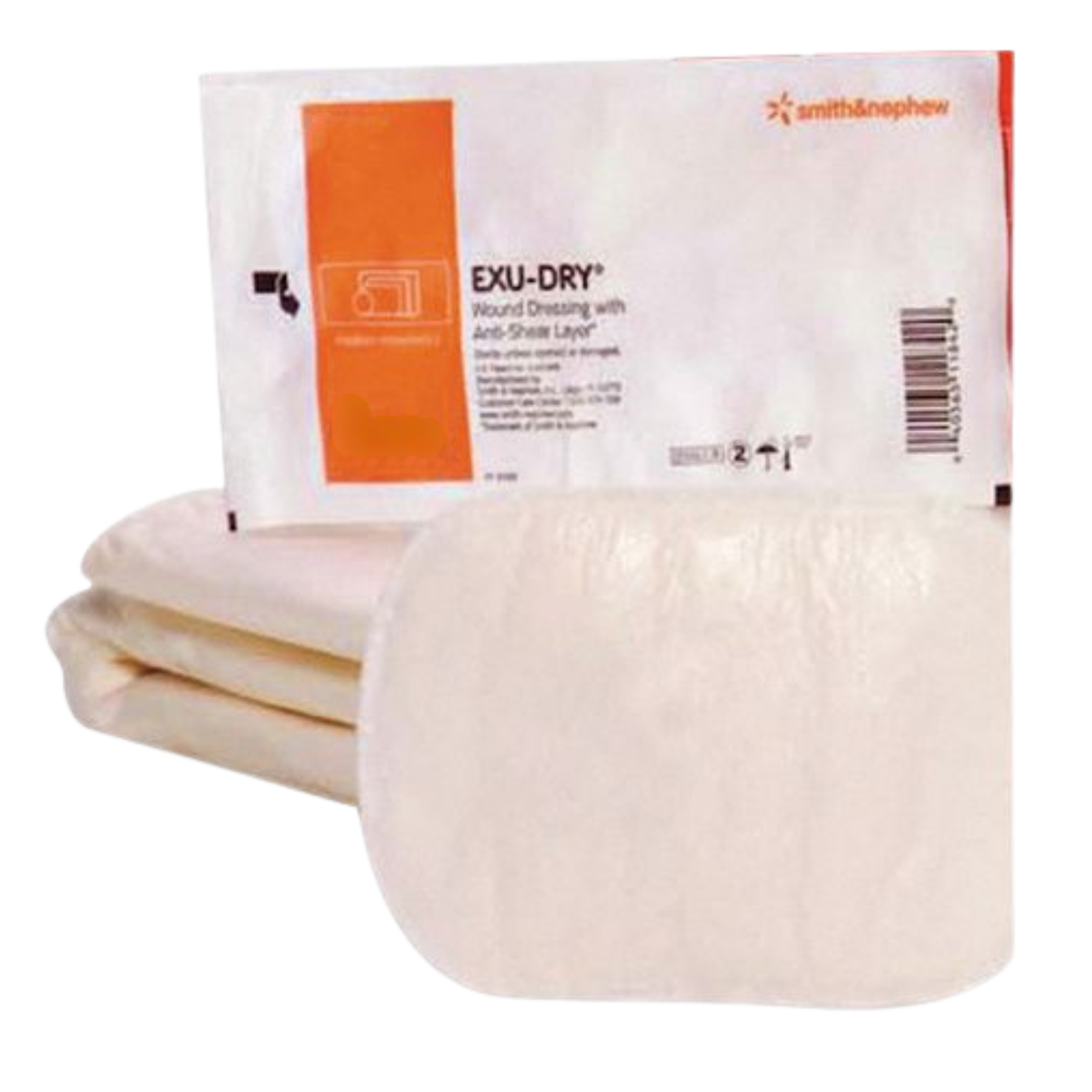 Smith & Nephew EXU-DRY dressing with packaging on a white background