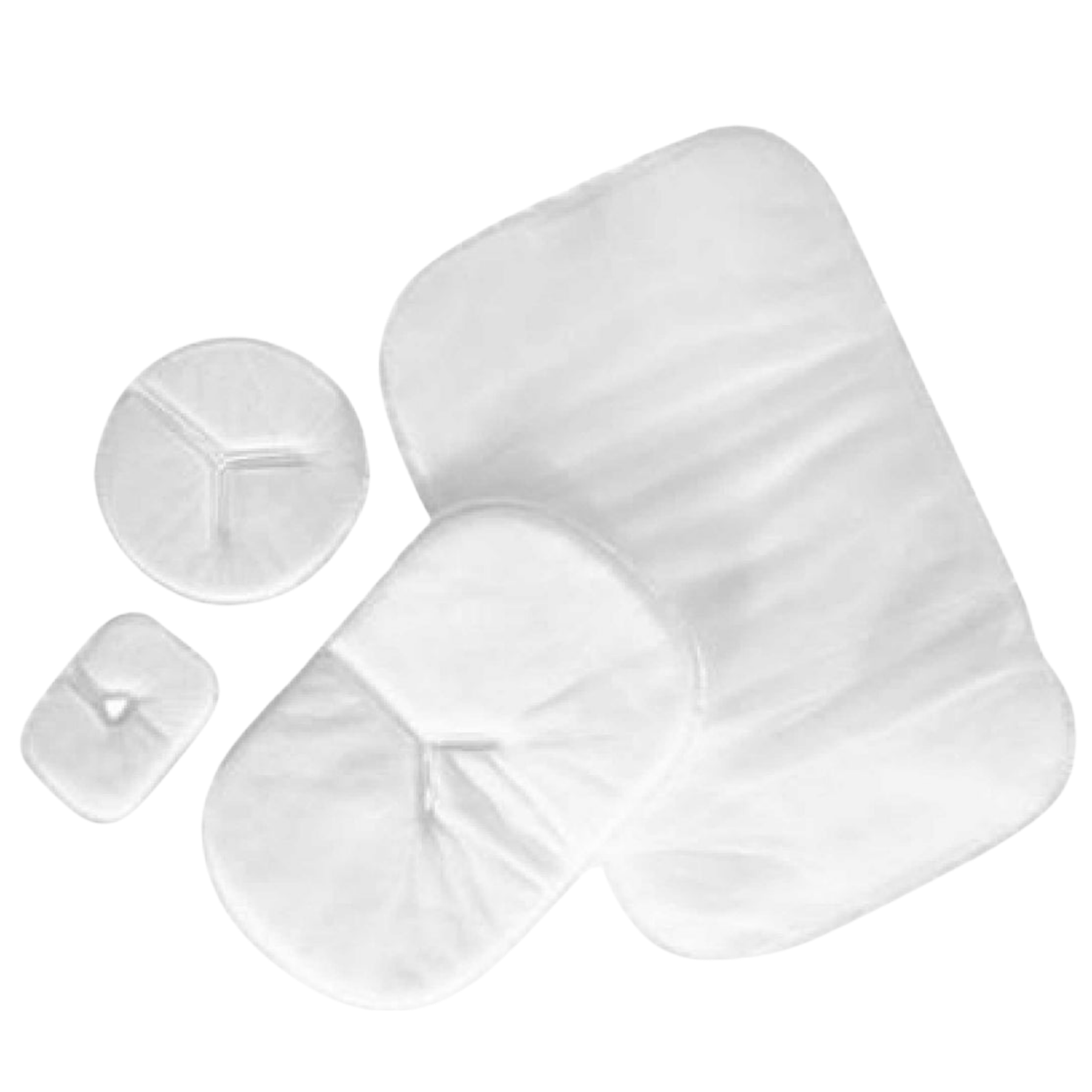White bath pillow and two mesh bags on a white background
