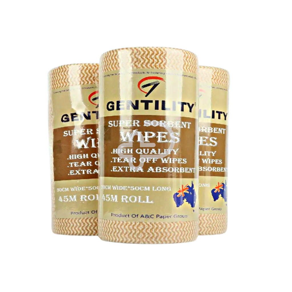Gentility Extra Absorbent Wipes 30Cm X 50Cm 70Gsm 45M Roll Brown