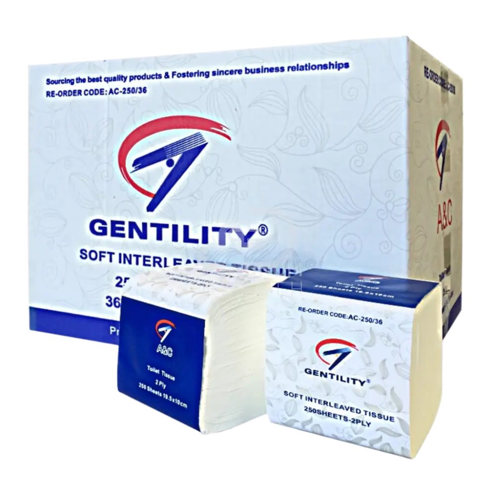 Gentility Interleaved Toilet Tissue 250 Sheets 2Ply 19.5 X 10Cm Premium Virgin Paper