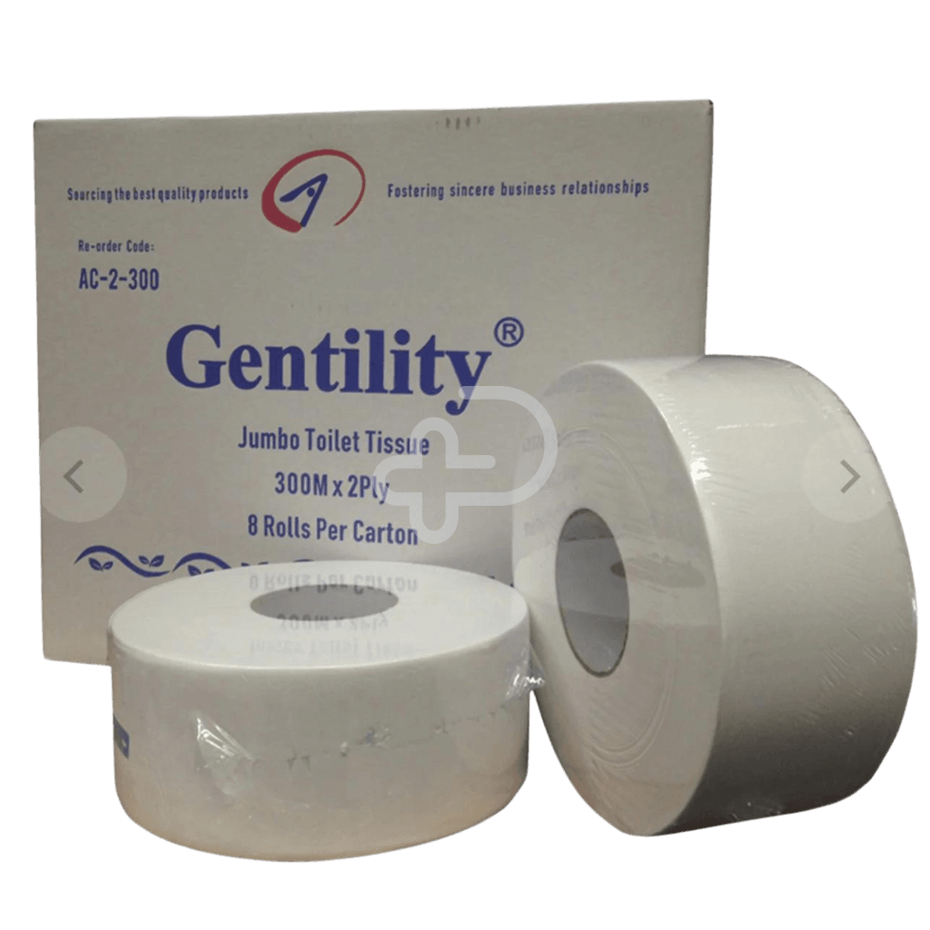 Gentility Jumbo Tiolet Roll 300M 2Ply Individual Wrap Premium Virgin Paper Toilet