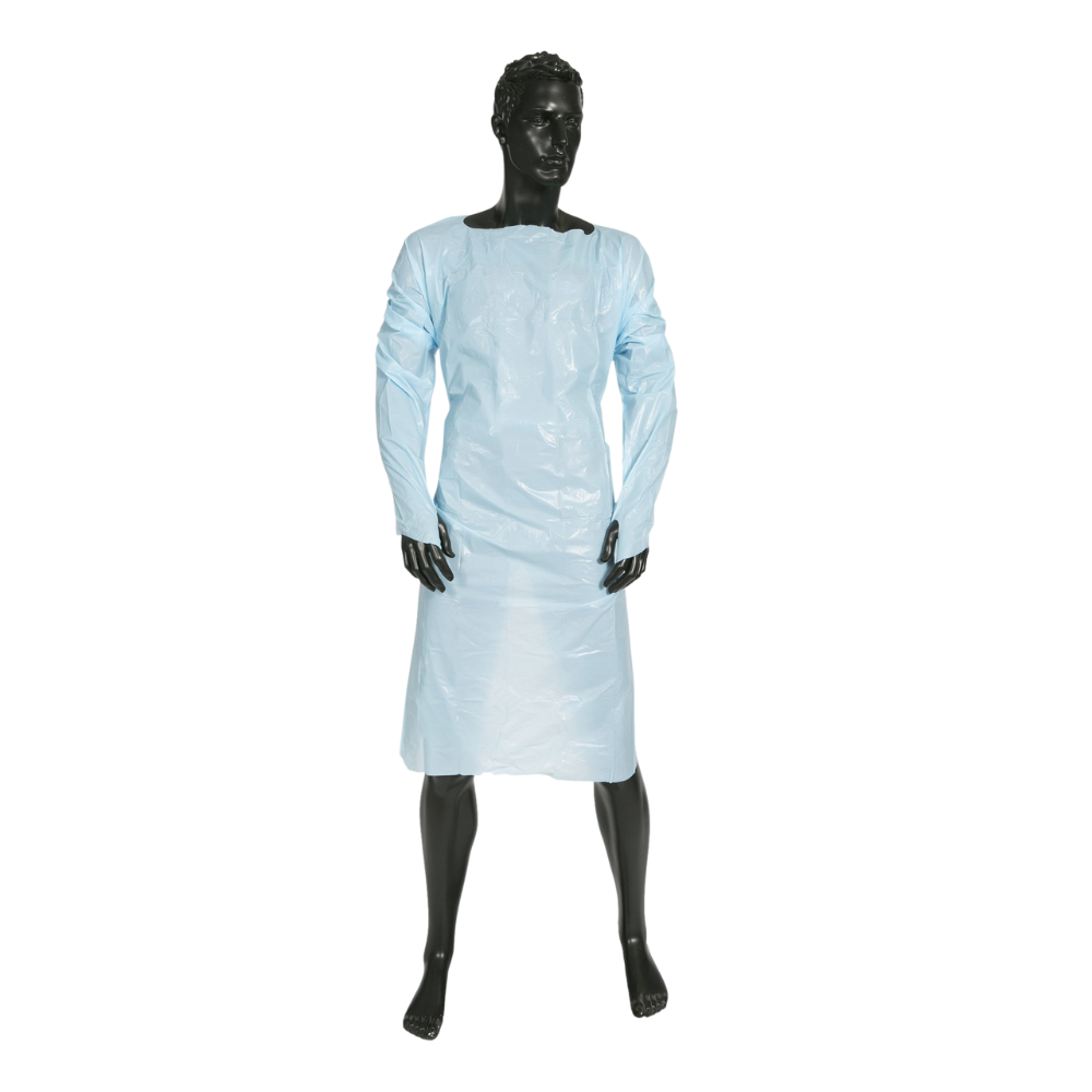 Clinical PE (CPE) Blue Impervious Gown with Thumb Hooks Universal Size